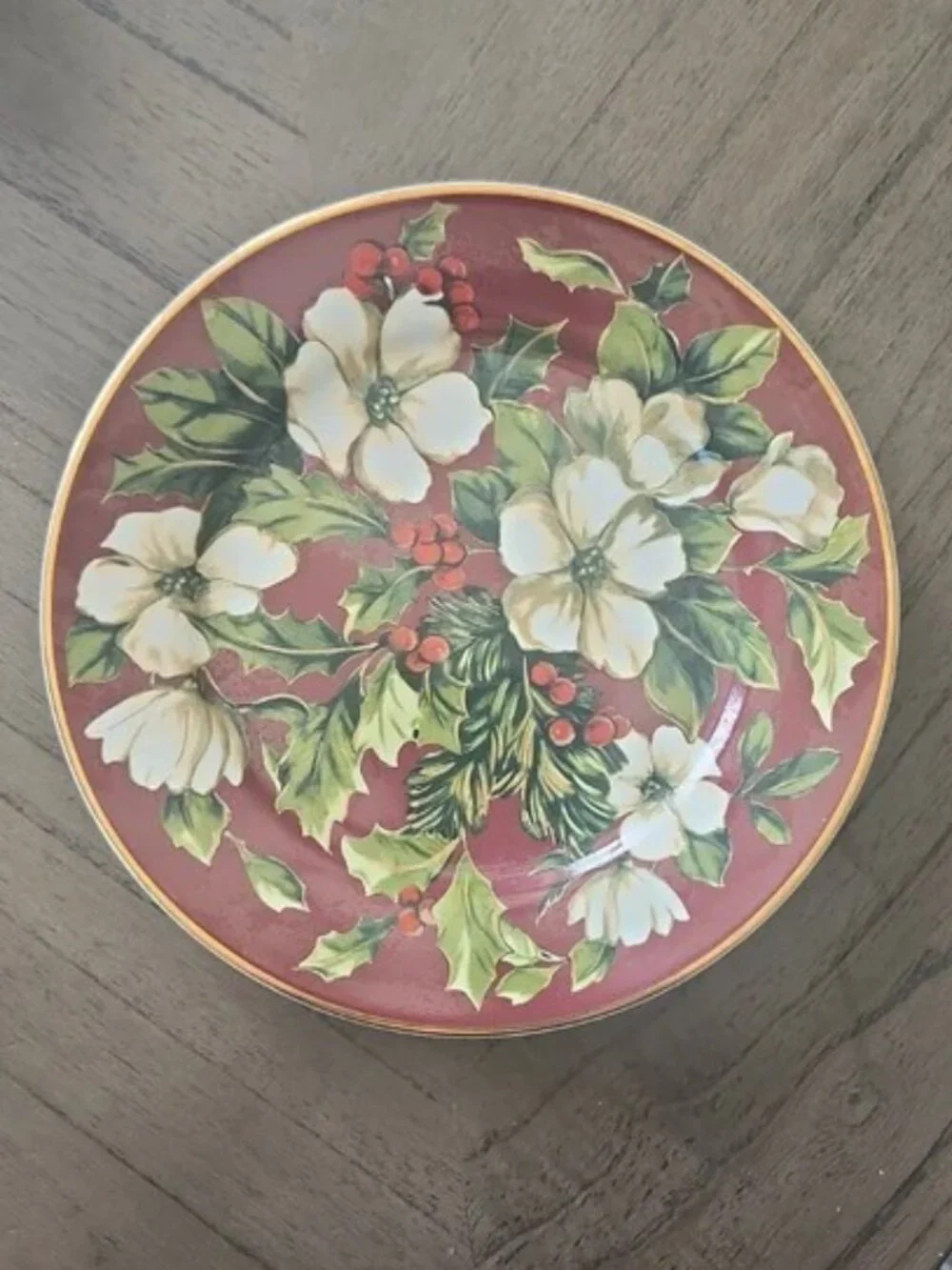 Vintage Excell Home Christmas Floral 22K Gold Trim Decorative Display Plate